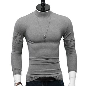 Camisetas para hombres ARCSINX Slim Fit Hombres Camiseta Tallas grandes 4XL 5XL 6XL Moda Apretado Manga larga Camisetas Hombre Gris Blanco Cuello alto Camiseta Homme 230927