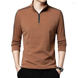 Camisetas para hombre, suéter de manga larga de Cachemira de doble cara, camiseta con cuello levantado y semicremallera de Color sólido, otoño e invierno