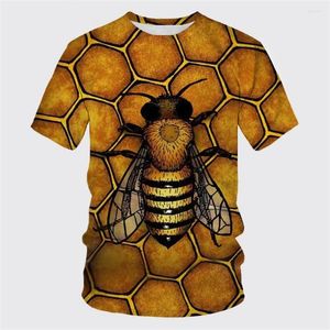 T-shirts pour hommes automne à manches courtes Bee Series 3D imprimé col rond sport lâche décontracté surdimensionné fitness top d'entraînement comme un heureux et