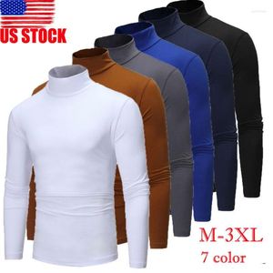 Camisetas para hombre, camiseta térmica larga de manga larga con cuello alto, camisetas de colores lisos, camiseta elástica básica ajustada para otoño e invierno