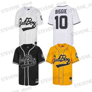 T-shirts pour hommes Baseball Jersey Bad Boy 10 Biggie Couture Broderie Outdoor Sportswear Hip Hop Strt Culture Noir Blanc Stripe Jaune Nouveau 2023 T240325