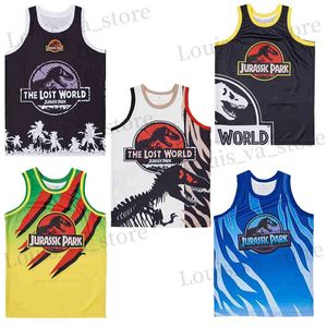 T-shirts pour hommes Jerseys de basket-ball The Lost World Jurassic Park Truck Jersey Couture de broderie de haute qualité Sports extérieurs jaunes bleu noir T240408