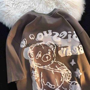 Camisetas para hombres Camiseta de oso femenino algodón de algodón de manga corto de manga corta de manga corta camisas grafiti graffiti top para mujeres harajuku h240408