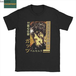 Camisetas de hombre Berserk Guts Black Swordman T Shirt Hombres 100% algodón Novedad Camiseta Cuello redondo Anime Camiseta Manga corta Ropa 4XL 5XL W0322