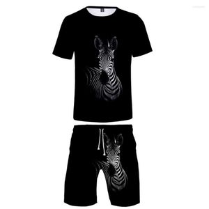 T-shirts pour hommes noir 3D zèbre enfants deux pièces ensembles décontracté garçons filles Animal chemise Shorts été/garçon Cool costumes