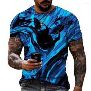 Camisetas para hombre Mezcla de colores azul y negro Impresión 3D Camiseta con cuello redondo Tela de poliéster Lycra Ropa de marca informal de gran tamaño