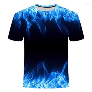 Camisetas para hombre, camiseta azul llameante, camiseta informal 3D para mujer, camiseta de manga corta con ropa de bombero callejero de Anime