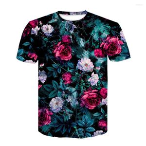 Hommes t-shirts marque hommes vêtements chemise Rose fleur 3D imprimé t-shirt mode drôle de haute qualité à manches courtes dessin animé été