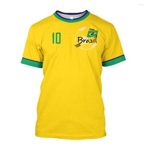 Camisetas de hombre, camiseta de Brasil, camiseta de selección de bandera, camiseta de equipo de fútbol, cuello redondo, ropa deportiva de manga corta de algodón de gran tamaño