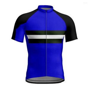 T-shirts pour hommes respirant bleu imprimé fermeture éclair maillot de cyclisme été Anti-boulochage écologique vélo vêtements haut route équipe vélo