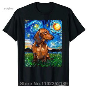 Camisetas para hombre Cabello corto marrón Dachshund Doxie Dog Art Camisetas Ropa informal de algodón con gráficos Manga corta Regalos de cumpleaños Camiseta Ropa para hombre