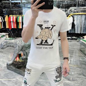 Camisetas para hombre Sombrero de moda de algodón mercerizado Camiseta de manga corta con estampado de diamantes calientes Hombre T240105