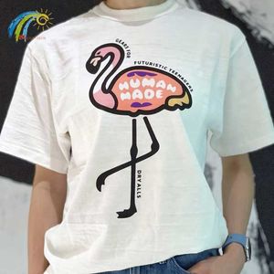 Camisetas de hombre Dibujos animados Pink Flamingos Impresión HUMAN MADE T Shirt Hombres Mujeres Slub Cotton Oversized Top Tees Animal Graphic Limited T-shirt