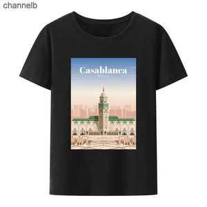 Camisetas para hombres Casablanca Marruecos de algodón Camiseta Viajes Conmemorative Anime Style Short-Sleev Flower Camisetas Camas informales Patrón para hombre Summer HKD230817