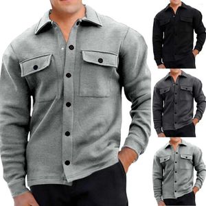 Camisetas para hombres Chaqueta casual de otoño e invierno Blusa de manga larga de franela para hombre Camisa con botones grandes