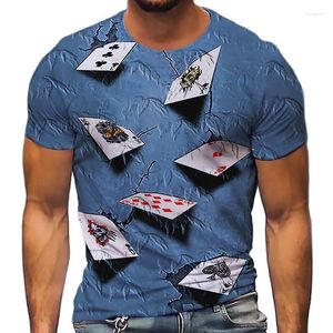 Camisetas para hombre, camisetas informales con estampado de póker en 3D para hombre, camisetas de manga corta con cuello redondo de poliéster de verano, camiseta holgada de talla grande para hombre