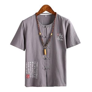 Camisetas de algodón de estilo chino para hombre, camiseta de moda de verano con hebilla para hombre, camisetas informales Vintage de manga corta para hombre con gráfico