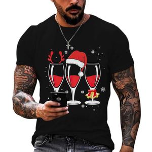 Camisetas para hombres Elemento navideño Imprimir camisetas para hombres Moda Patrón de copa de vino O-cuello Manga corta Año nuevo Estilo de fiesta Camisetas Tops de gran tamaño T230103