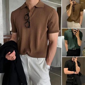 T-shirts pour hommes vêtements été rayé boutonné couleur unie à manches courtes T-Shirt tricoté Polo mode col montant hommes