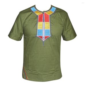 Hommes t-shirts coloré vert broderie Dashikiage hommes africain à manches courtes Hippie Vintage Tribal haut 2023