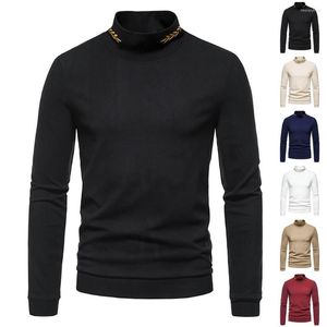 T-shirts pour hommes T-shirts colorés doux à col haut Slim Hommes Solides Pulls à manches longues Hiver Automne T-shirt Chemise plus chaude Tops Jumper