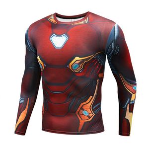 Camisetas para hombre, camiseta deportiva de compresión, camiseta de manga larga Hero Fitness 3D de secado rápido para correr, ropa de entrenamiento, Top