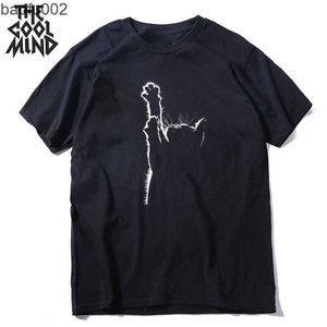 T-shirts pour hommes COOLMIND Top Qualité 100% Coton Lovely Cat Print Hommes T Shirt Casual Loose Men Tshirt o-cou Tricoté t-shirt Male Men Tee Shirt W0322