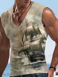 T-shirts pour hommes Coolred Slveless Top Top Boat V Vêtements Neck 3D Print American Strt Vintage Style Surdimension Tops 2XS-6XL T240419