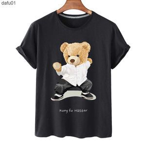 T-shirts pour hommes T-shirt haut en coton Homme Kung Fu chinois Ours en vrac à manches courtes T-shirt imprimé pour hommes Top Col rond T-shirt surdimensionné S-3XL L230520 L230520