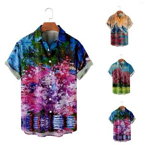 T-shirts pour hommes Remises personnalisées Chemise hawaïenne de plage Peinture réaliste Arbres profonds et fleurs Impression numérique 3D