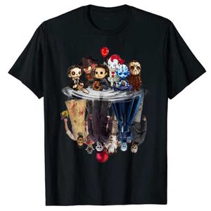 Camisetas para hombres Linda película de terror Personaje Chibi Reflejo de agua Camiseta de Halloween Camisetas gráficas Camiseta de gran tamaño Regalo gráfico G230309