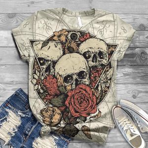 Camisetas para hombres Camisetas lindas de tendencia Chicas Digital 3d Cráneo Impreso Ropa de mujer Camiseta de verano Ropa de calle Cómoda camiseta de gran tamaño para