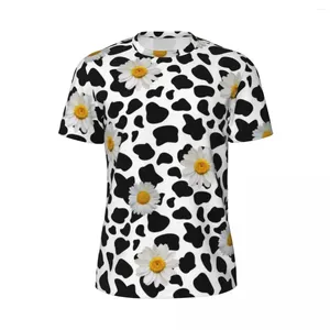 Camisetas para hombre, camiseta para correr con estampado de margaritas y vaca, camisetas Vintage con estampado de animales florales de verano, camiseta Harajuku para hombres, camisetas con estampado grande