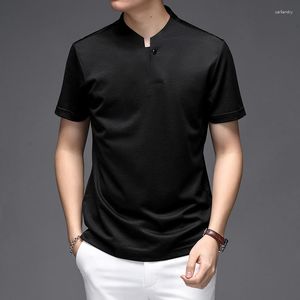 Camisetas de diseño para hombre, camiseta negra para hombre, camiseta de verano de seda Natural fresca y suave a la moda, modelo de escenario, ropa elegante para hombre, camisetas de lujo de manga corta