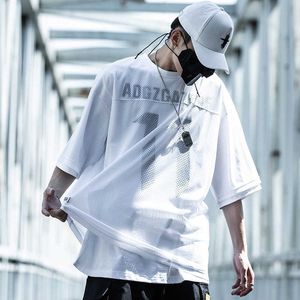 Camisetas de hombre de doble capa Hip Hop Sporty Mesh T-Shirts Techwear Men Streetwear Fake Two Pieces Tops Tees Summer Harajuku Japan Style Pullover Y2302