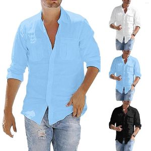 T-shirts pour hommes chemise habillée col boutonné manches longues hommes hauts de poche rabattables solides décontracté hommes col roulé Juniors