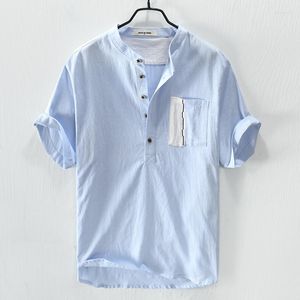 T-shirts pour hommes brodés à manches courtes en lin de qualité chemise hommes marque tendance confortable pull haut vêtements vetement homme 4color