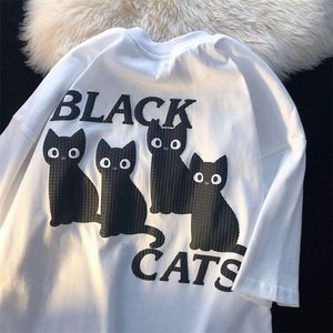 Camisetas para hombres Camisa de manga corta con estampado de gatitos europeos y americanos para hombres y mujeres Diseño elegante suelto Casual Vintage Top