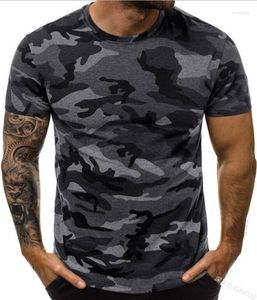 Camisetas de hombre Camiseta suelta de deporte casual de camuflaje sexy ajustada con cuello redondo europeo y americano
