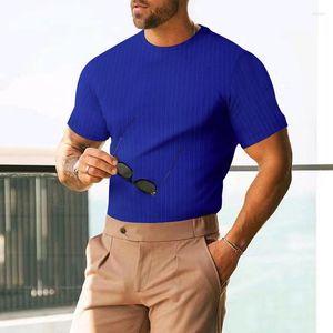Hommes t-shirts mode ajusté à manches courtes t-shirt pour hommes décontracté été o-cou pull chemise vêtements 2023 rayé imprimé homme haut