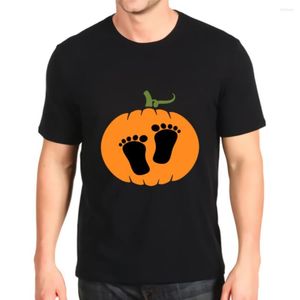 Camisetas para hombre, camiseta estampada a la moda, anuncio de embarazo de Halloween, camisetas personalizadas con pies de bebé de calabaza, camisetas holgadas para hombre