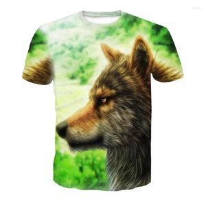 Camisetas de hombre Camiseta de moda Camiseta de manga corta con diseño verde de cabeza de lobo impresa en 3d Animal Casual