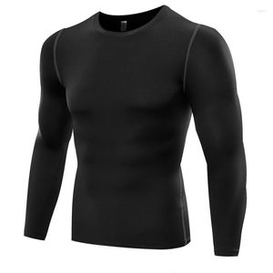 Camisetas de hombre Fitness hombres camisa de manga larga Tops ropa térmica músculo culturismo compresión medias capa Base