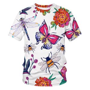 Camisetas para hombre Flores Mariposa Libélula Insecto Camiseta con estampado 3D Hombres / Mujeres Ropa Harajuku de manga corta 2023 Verano Cómodo Tops