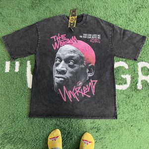 Camisetas de hombre Rana deriva Moda Vintage Baloncesto suelto Gráfico Retro Lavado Verano El gusano Dennis Rodman Camiseta extragrande camiseta tops hombres T230512