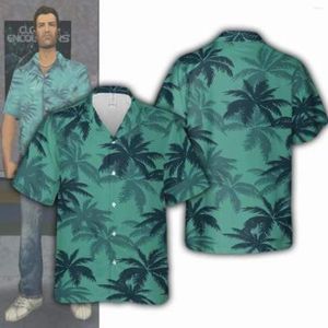 Hommes t-shirts jeu protagoniste feuille de palmier impression col cubain chemise mode décontracté hawaïen plage Style été pour hommes et femmes