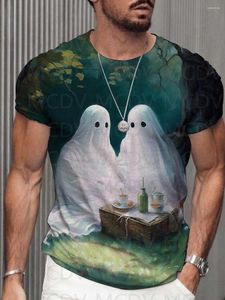 Camisetas para hombre Pareja fantasma teniendo un picnic Academia oscura Linda relación gótica Halloween Camiseta casual
