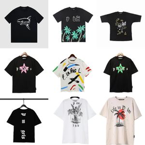 Camisetas para hombre Camisetas con graffiti Palms Palmangel City Designer Limited Inkjet Graffiti Impresión de letras Velero para mujer Camisetas casuales de manga corta BLANCO