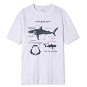 Camisetas para hombre Gran camiseta de anatomía del tiburón blanco Nuevo verano Hombres Calle Manga corta Hip Hop Estilo punk Boy Tops casuales Moda Camisetas blancas