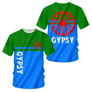 T-shirts pour hommes Gypsy Flag T-shirt Hommes Romani Summer Impression Mode Fille Costume Fun Football Jersey O Ncek Chemise Porter En Gros